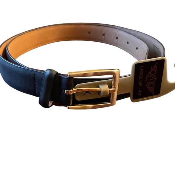 Sophos Accessories Mens Sophos Black Dress Belt Gold Buckle Large